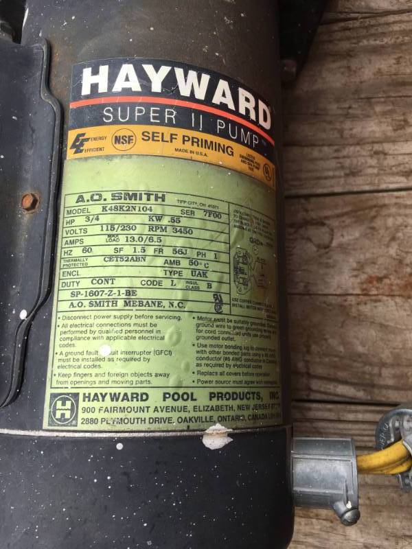 lot 72 image: Hayward Pump Model number K48K2N104