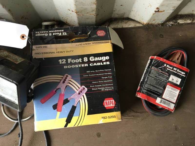 lot 127 image: Booster Cables, 12ft & 5ft 2 Spot Lights