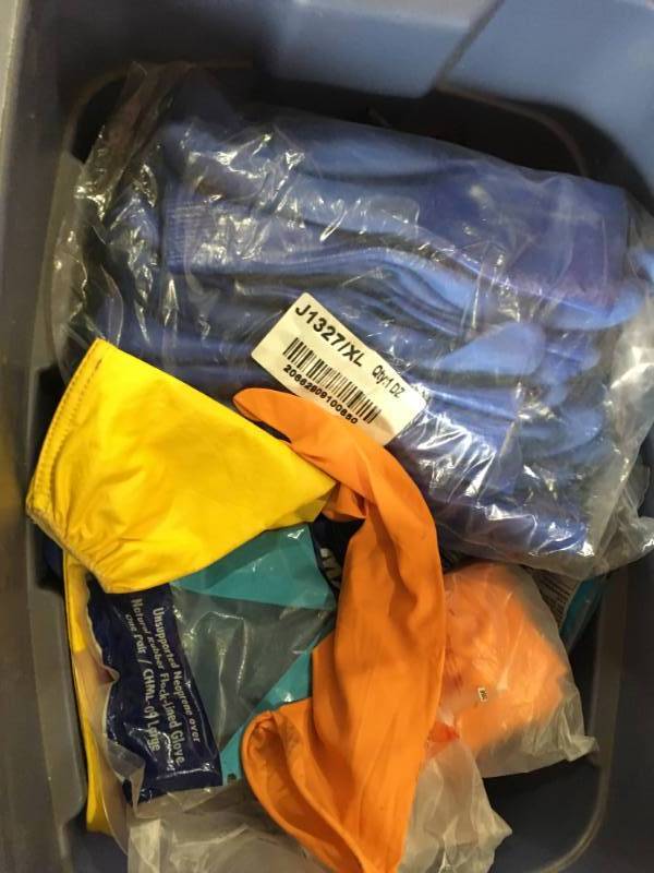 lot 294 image: Bin of Latex Rubber Gloves in Multi Sizes