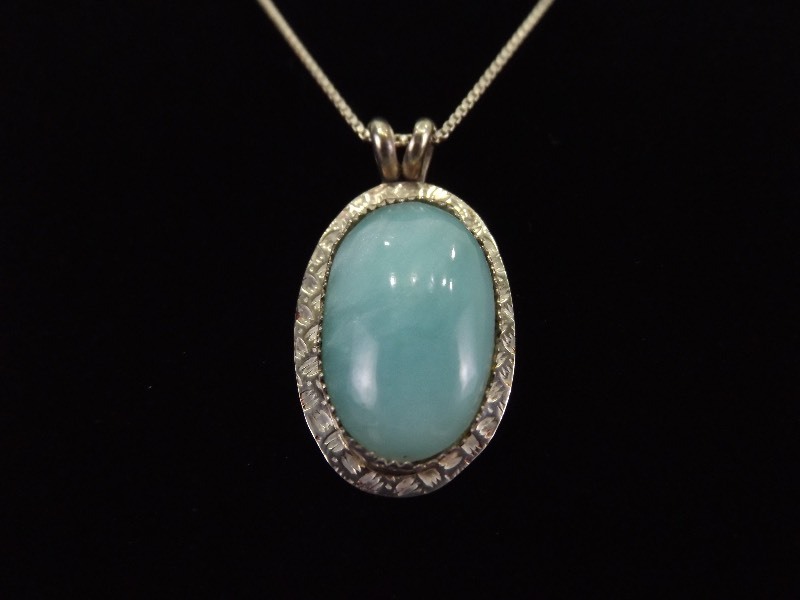 lot 1 image: .925 Sterling Silver Amazonite Cabochon Pendant Necklace
