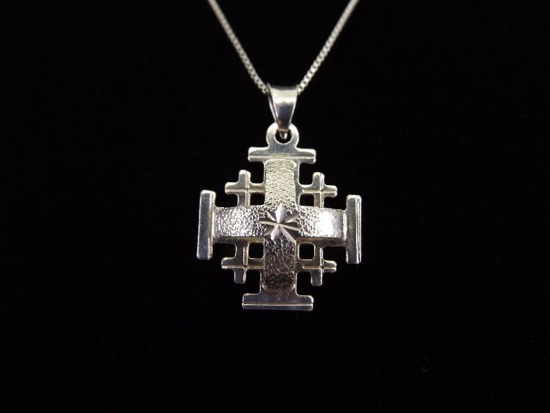 lot 22 image: .925 Sterling Silver Jerusalem Cross Pendant Necklace