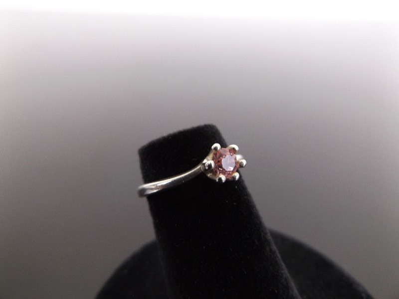 lot 38 image: .925 Sterling Silver Pink Sapphire Crystal Ring Size 2.5