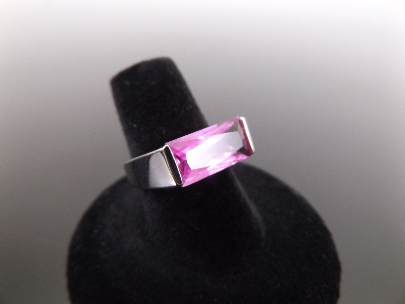 lot 40 image: .925 Sterling Silver Pink Sapphire Crystal Ring Size 7
