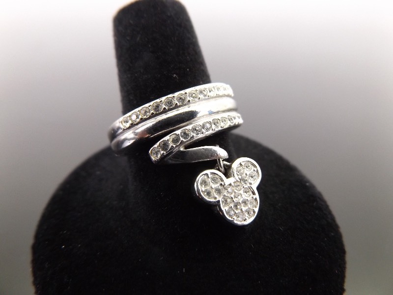 lot 48 image: .925 Sterling Silver DISNEY Crystal Mickey Dangle Charm Ring Size 8