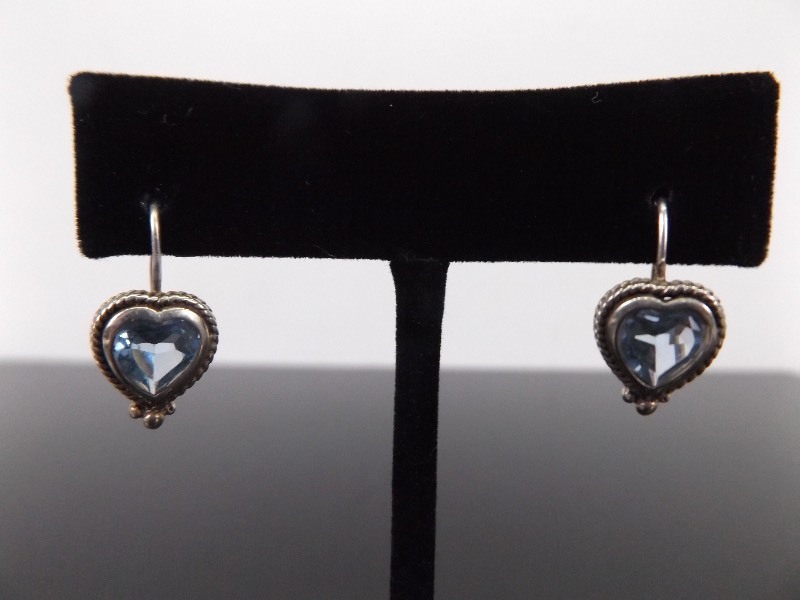 lot 68 image: .925 Sterling Silver Faceted Topaz Heart Hook Clasp Earrings