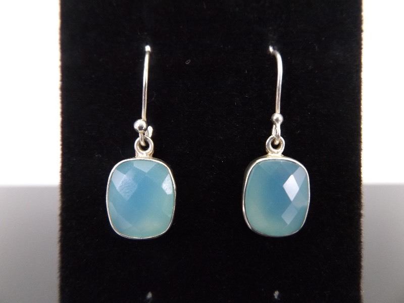 lot 69 image: .925 Sterling Silver Faceted Prehnite Dangle Hook Earrings