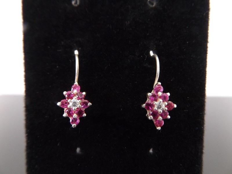 lot 75 image: .925 Sterling Silver Ruby Crystal Clasp Hook Earrings