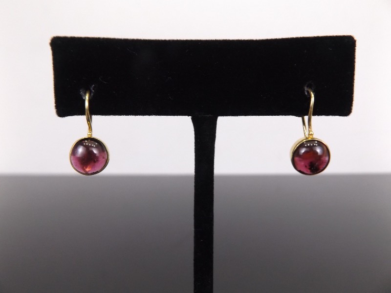 lot 85 image: .925 Sterling Silver Amethyst Cabochon Crystal Vermeil Hook Clasp Earrings