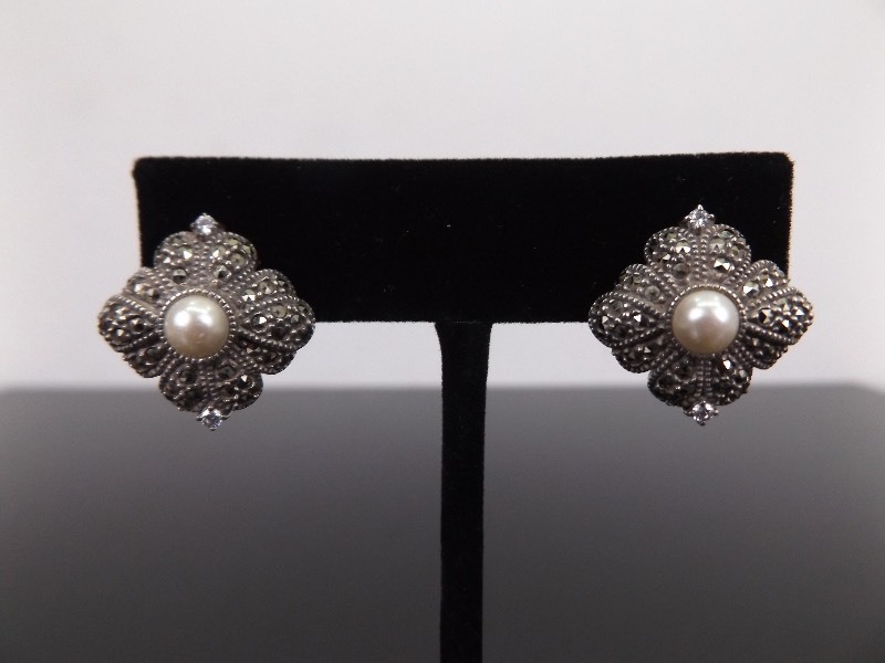 lot 90 image: .925 Sterling Silver JUDITH JACK Art Nouveau Clasp Post Earrings