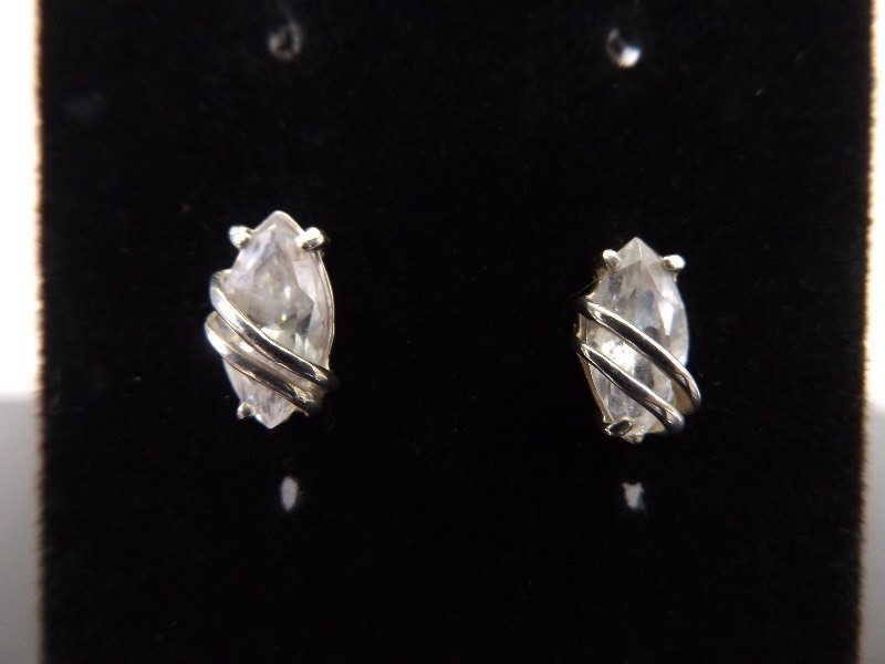 lot 93 image: .925 Sterling Silver Marquise Cut Crystal Post Earrings