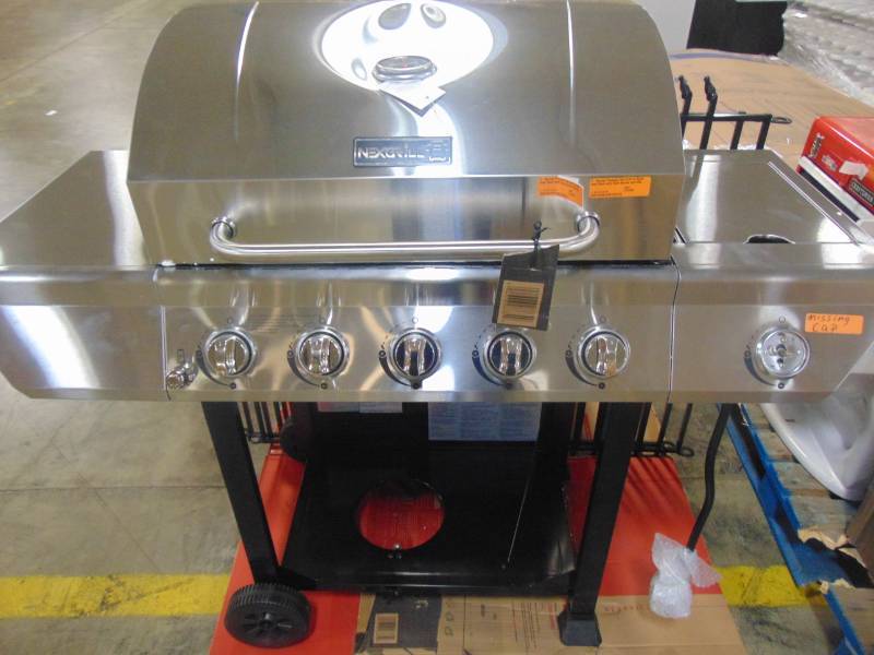 lot 20 image: Nexgrill 5-Burner Propane Gas Grill in Stainless Steel with Side Burner and Black Cabinet 720-0888N