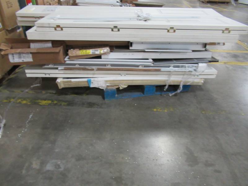lot 184 image: MIXED WHOLESALE PALLET OF MISCELLANEOUS BUILDING MATERIALS FROM RETAIL STORE REMODEL MIXED WHOLESALE PALLET OF MISCELLANEOUS BUILDING MATERIALS FROM RETAIL STORE REMODEL - BIFOLD DOORS, ODDBALL WINDOWS AND MORE