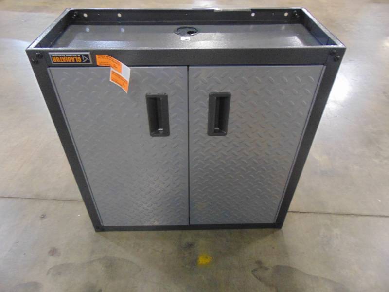 lot 92 image: Gladiator 28 in. H x 28 in. W x 12 in. D Steel Garage Wall Cabinet in Silver Tread GAWG28FDYG