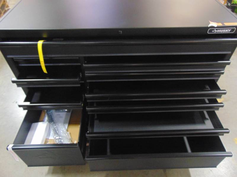 lot 94 image: Husky 56 in. 23-Drawer Tool Chest and Rolling Cabinet Set 18 Ga. Steel 22 in. D, Textured Black Matte (BOTTOM ONLY) HOTC5623BB2S
