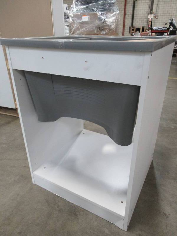 lot 55 image: Zenna Home 24-in x 24.25-in 1-Basin Gray Freestanding Polypropylene Utility Tub, LT2046WG - Missing Doors and Some Hardware.