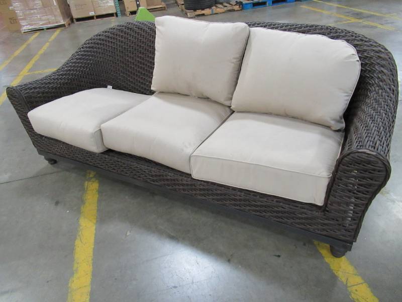 lot 65 image: WickerResin Brown Patio Couch Approximately 88 X 36 X 12 (Seat Height).