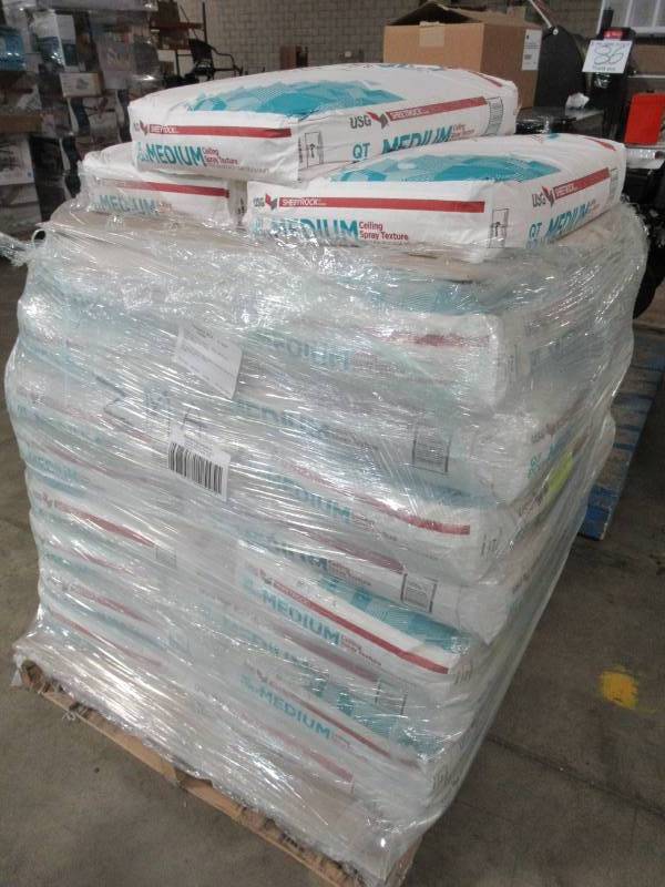lot 130 image: USG Sheetrock 40 lb. QT Medium Poly Ceiling Spray Texture Bag - Approximately 35 Bags. 540795032