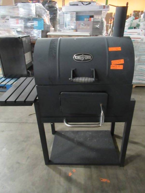 lot 134 image: Kingsford Lone Star Charcoal Grill - Handles are loose, Charcoal Box Handle Missing latch and missing wheels.