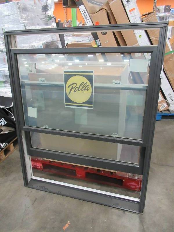 lot 145 image: Custom Vinyl Pella Double Hung Window, Argon Filled, Brown Exterior, White Interior.