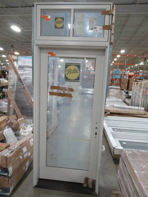 lot 148 image: Custom 36 in. x 80 in Pella Full Lite ,Primed White Fiberglass LH Inswing Prehung Patio Door with overhead lites
