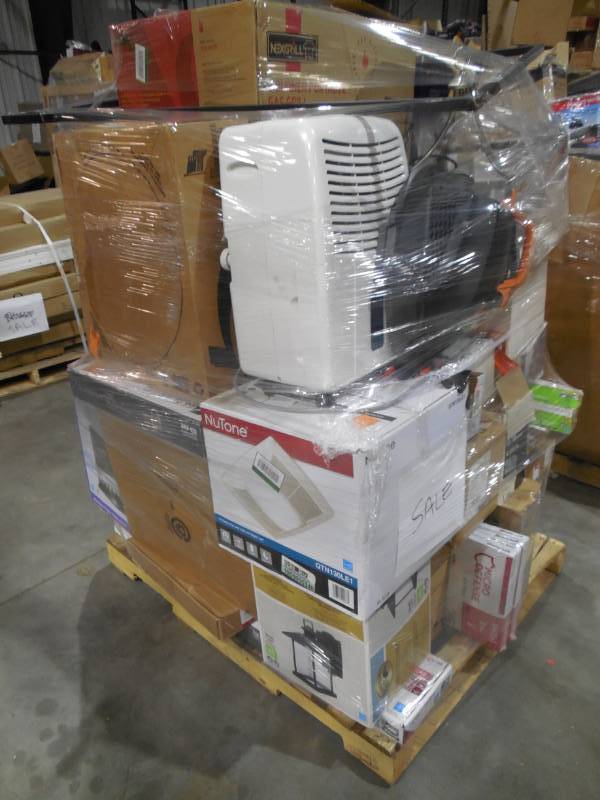 lot 9 image: WHOLESALE PALLET LOT OF GENERAL MERCHANDISE, SINKS, FANS, FAUCETS, LIGHTS,