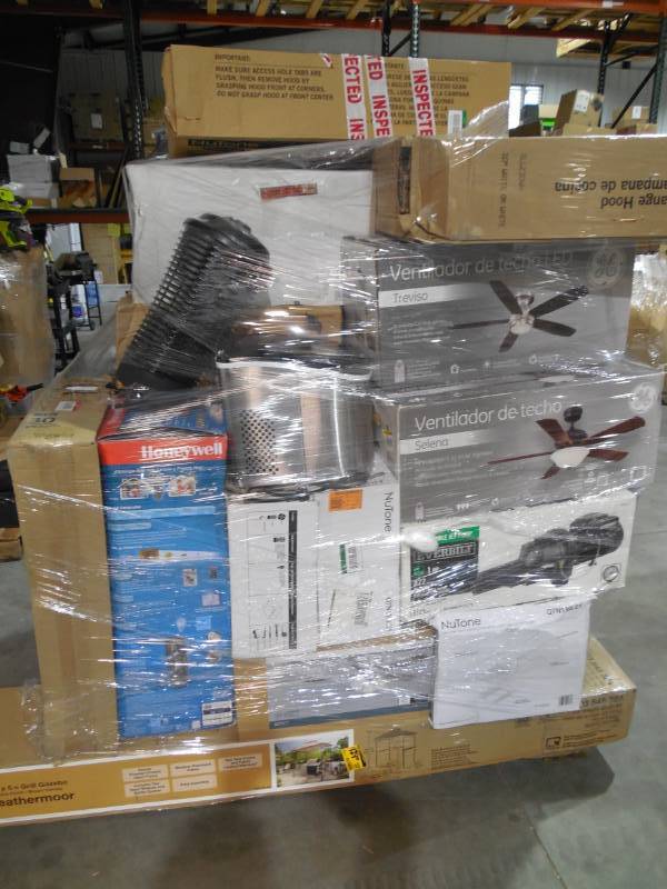 lot 16 image: WHOLESALE PALLET LOT OF GENERAL MERCHANDISE , GAZEBO , FANS, LIGHTING, RANGE HOODS