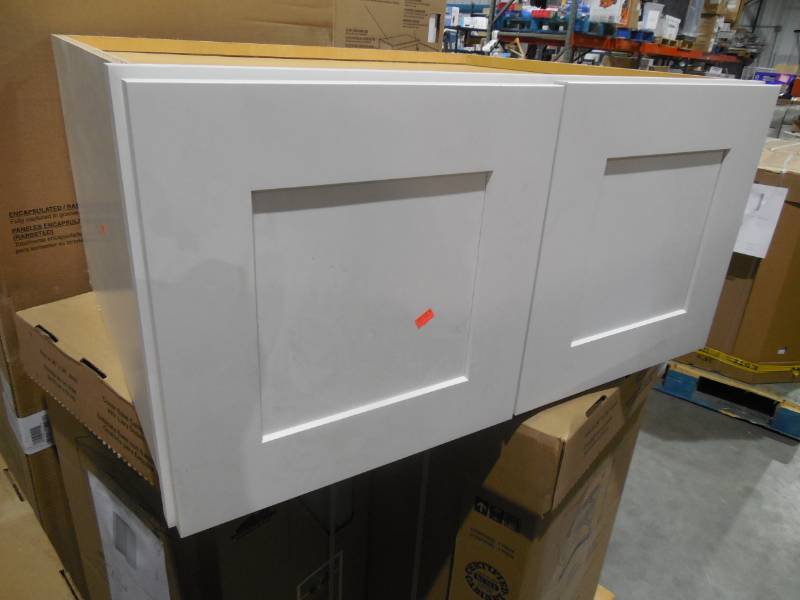 lot 54 image: 30 x 15 White Cabinet for above the Refrigerator