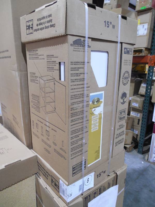 lot 58 image: Hampton Bay Hampton Assembled 15x30x12 in. Wall Kitchen Cabinet in Satin White