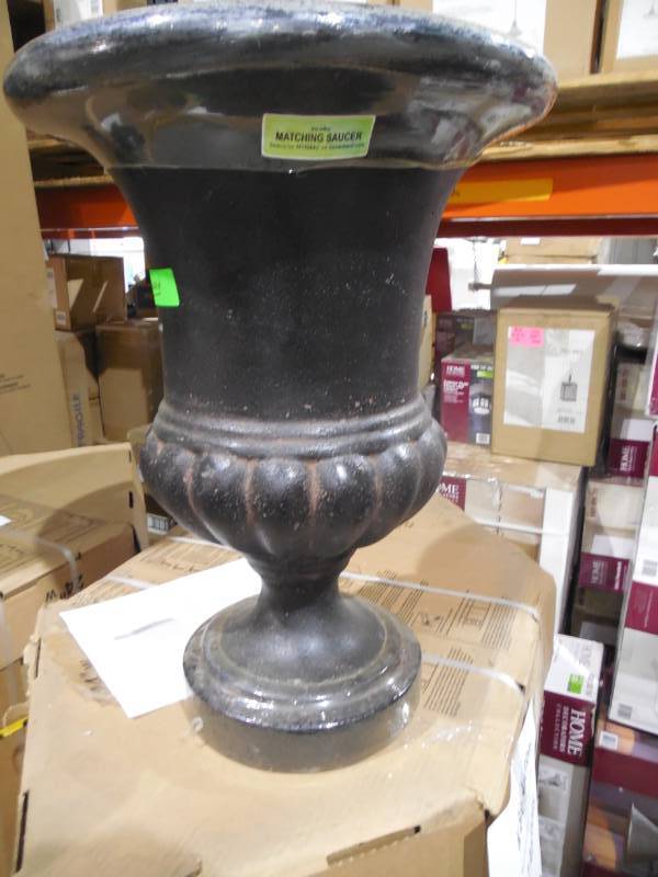 lot 68 image: 21 in. H in Aged Charcoal Cast Stone Bulbous Urn