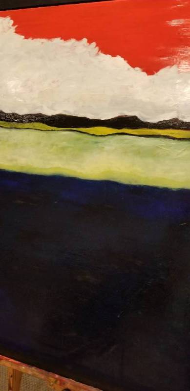 lot 14 image: Red Sky Original Oil on Canvas by Sandy MacLeod