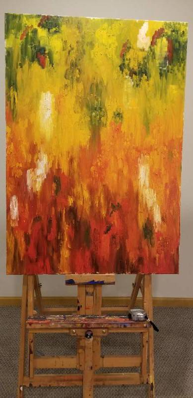 lot 18 image: Gradiant Abstract Original Oil Painting Red to Green