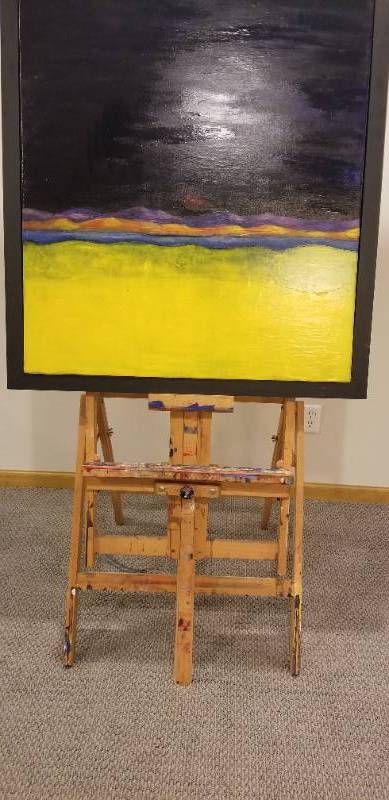 lot 15 image: Original Oil on Canvas Night Sky Mountains by Sandy MacLeod