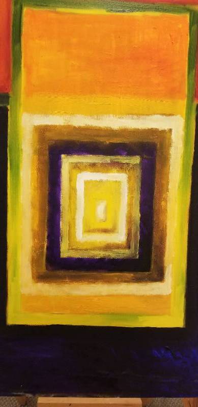 lot 16 image: Original Oil on Canvas Abstract Perspective in Blue to Orange