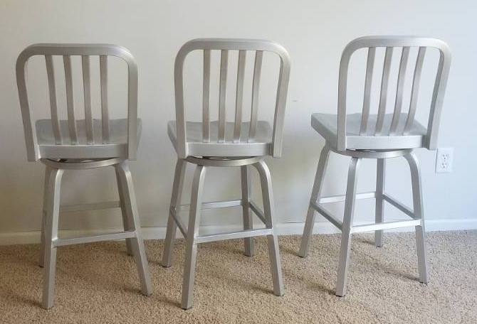 lot 34 image: Aluminium Swivel Counter Chairs, Set of 3
