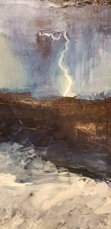 lot 1 image: Original Oil Painting Lightening Strike Off Shore