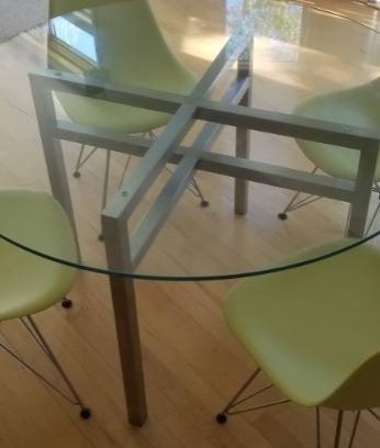 lot 32 image: Brushed Aluminum Glass Top Dining Table