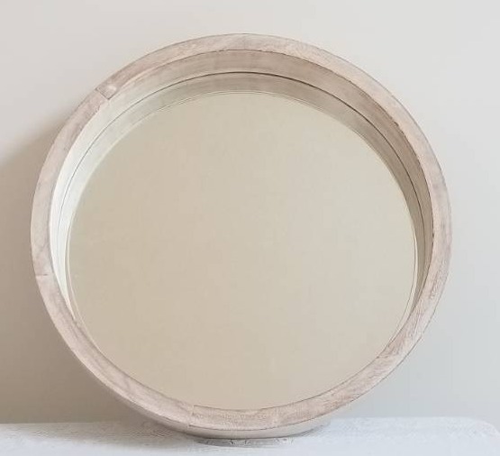Round Recessed White Washed Wood Wall Mirror
