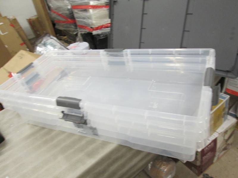 lot 116 image: 3 Latched Storage Bins- one has hol...