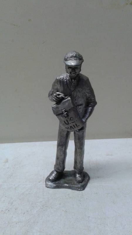 lot 23 image: Michael Ricker Pewter Metal Figurine Of A Postman