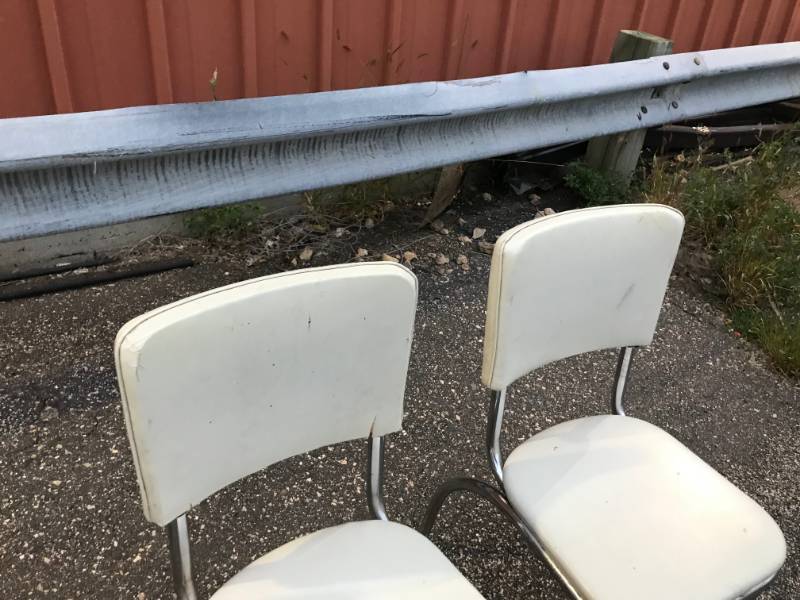 lot 6 image: Three Vintage Mid Century Kitchen Chairs, Used, They Show Wear, Marks, Minor Tears