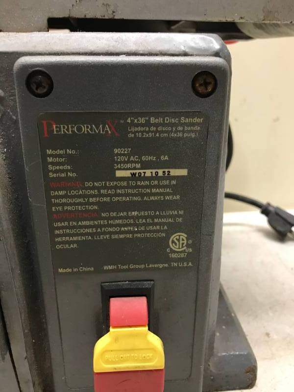 lot 32 image: Performax Belt Disc Sander, Used, Shows Wear Works, Needs New Belt