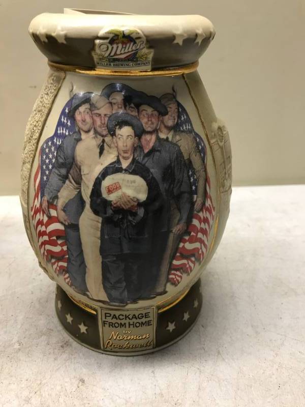 lot 42 image: Miller Lite Beer Stein 2002 Norman Rockwell Package From Home