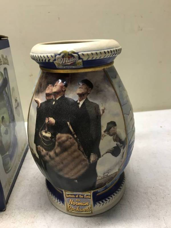 lot 43 image: 2001 Miller Lite Beer Stein, Norman Rockwell  Bottom Of The Sixth