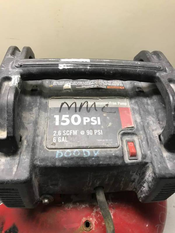 lot 17 image: Porter Cable 150 psi Air Compressor, Motor Work, Loose Hose, As Is For Parts
