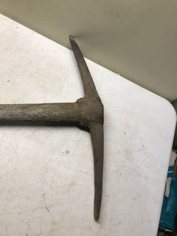 lot 14 image: Vintage Cast Iron Pick Ax, Used, Shows Wear