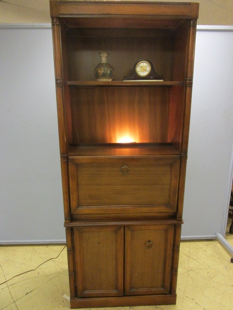 lot 125 image: WICKER FRONT SECRETARY AND DISPLAY CABINET