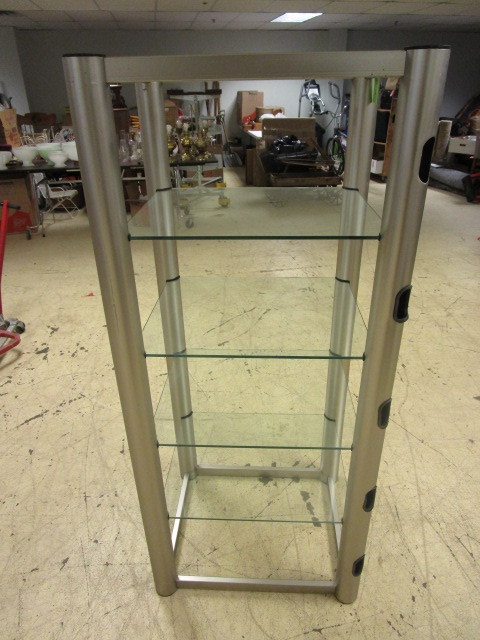 lot 130 image: METAL AND GLASS DISPLAY SHELF