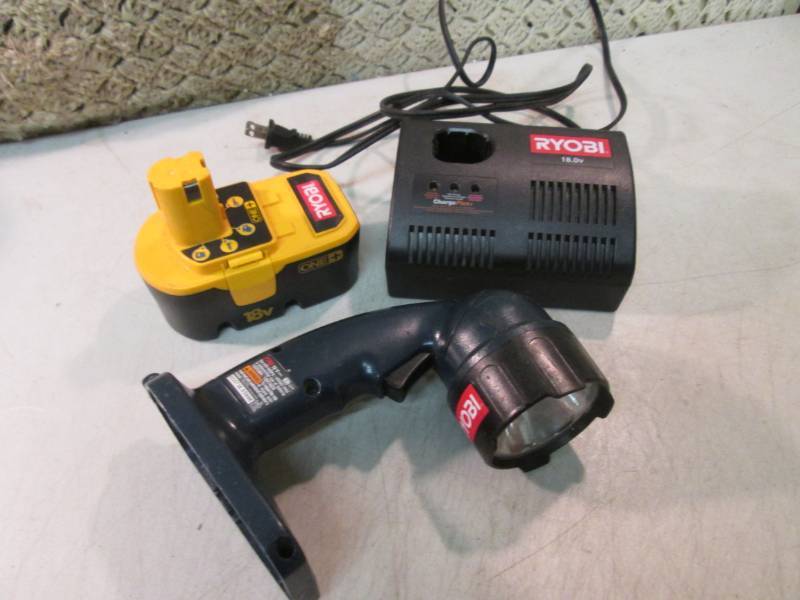 lot 70 image: Ryobi 18V Battery, Charger and Flas...