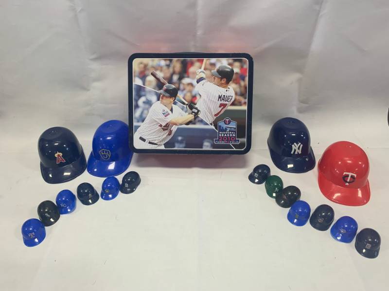 lot 11 image: Minnesota Twins Joe Mauer Lunch Box plus Sundae Helmets
