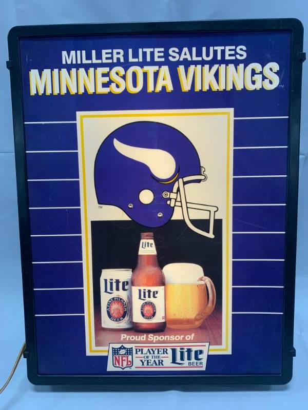 lot 20 image: Vintage Minnesota Vikings Miller Lite Lighted Sign